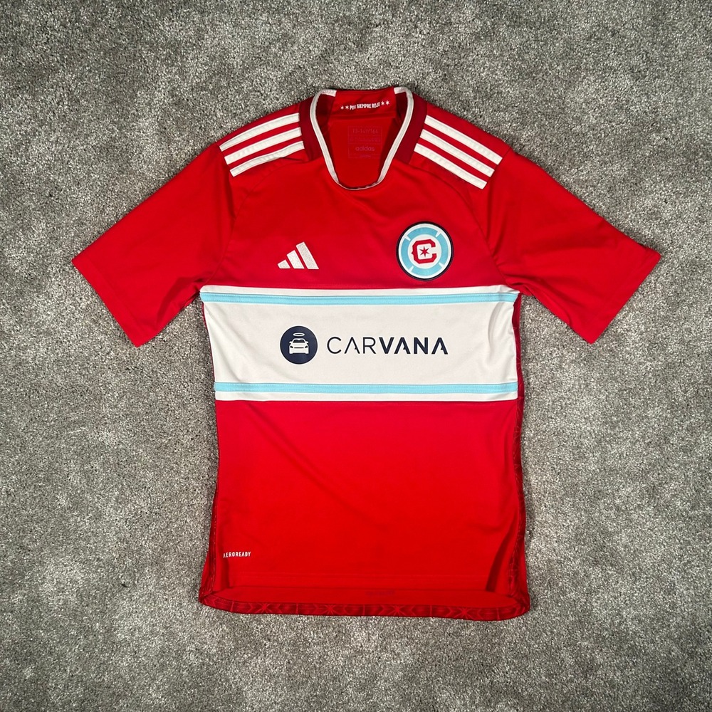 Adidas Chicago Fire FC Youth Red Soccer Jersey Carvana Aeroready Size 13-14Y
